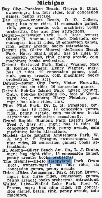 Hi-Ho Happyland Park - Listing From World Radio History Guide